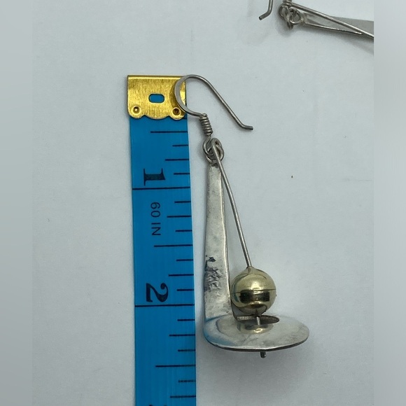 VINTAGE Taxco Sterling Silver Statement Drop Earrings Swirl Ball Suspended Wire - Picture 7 of 7